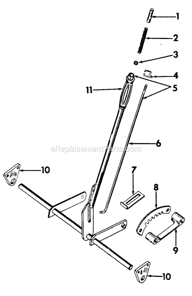 Implement Handle & Connections Diagram and Parts List for 70  Cub Cadet Lawn Tractor